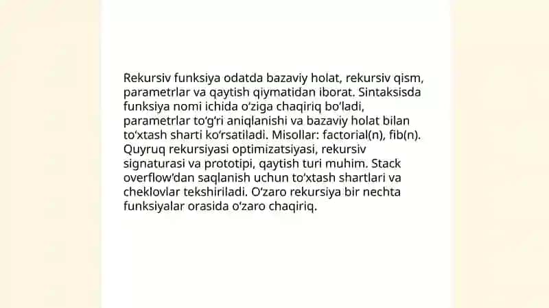 Rekursiv jarayonlarni tashkil etish 4