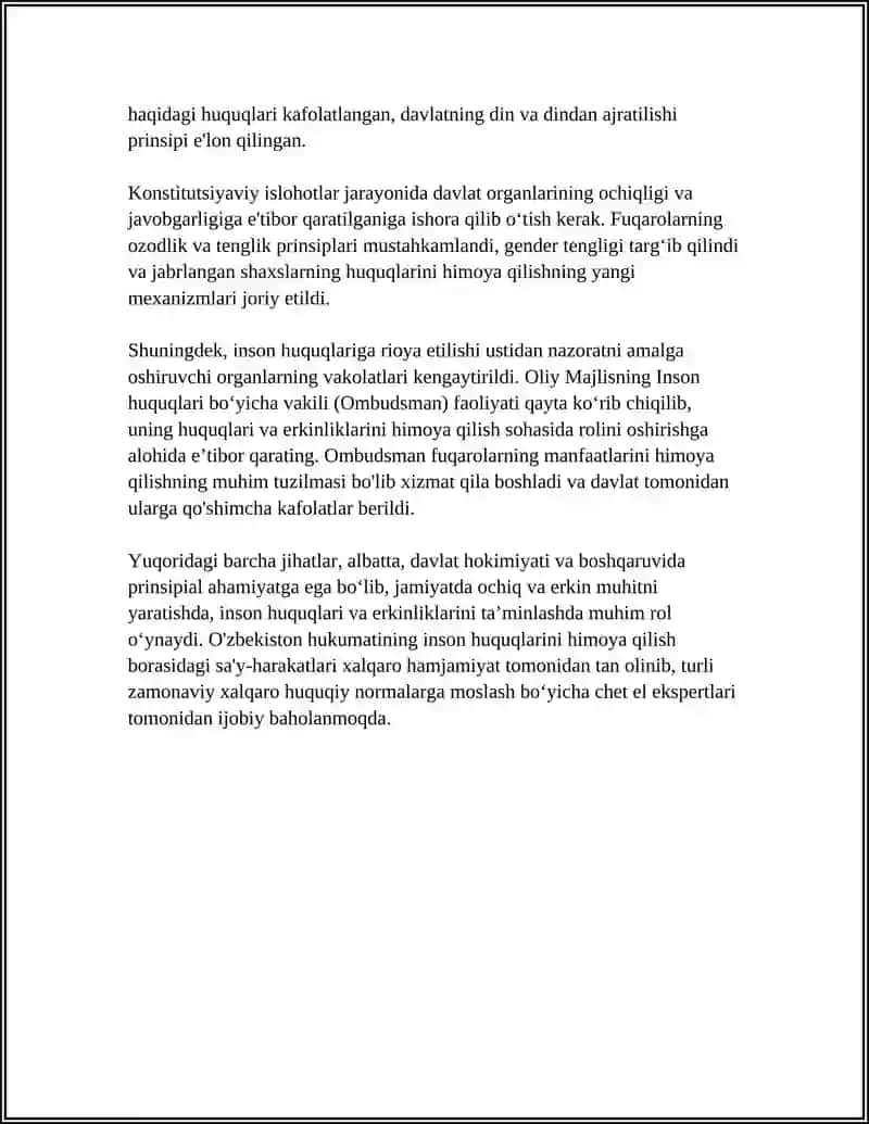 Yangi O‘zbekistonda inson huquqlari va erkinliklari kafolatining yaratilishi 4