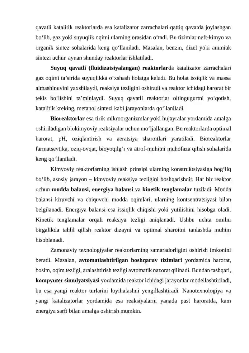Kimyoviy reaktorlar va ishlab chiqarishning texnologik sistemalari 4