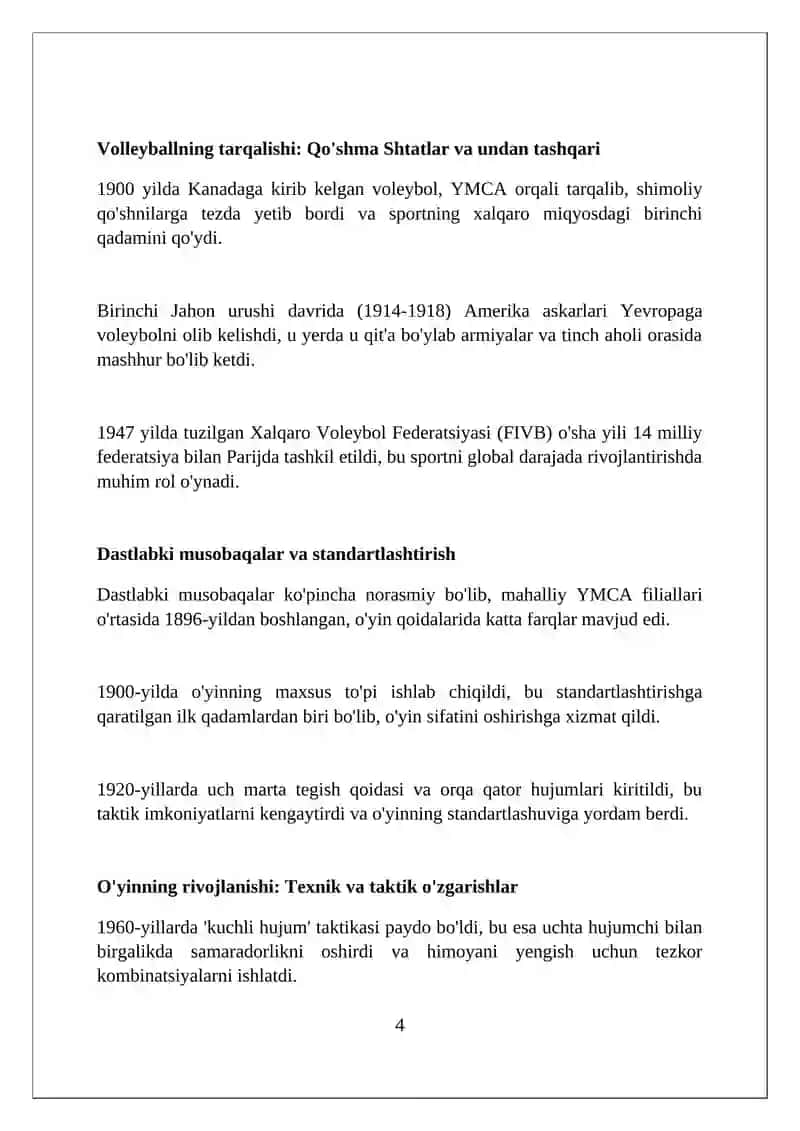 Voleybol o'yinining vujudga kelishi va rivojlanishi 4