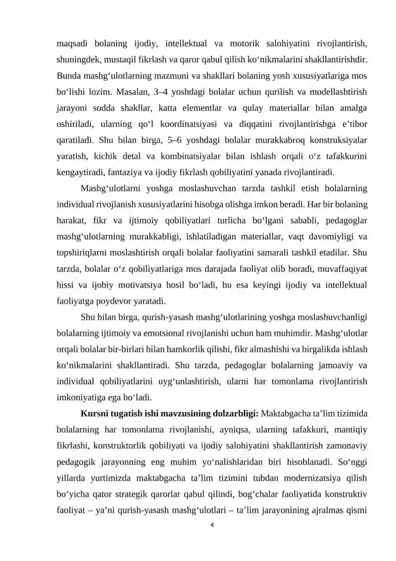 MAKTABGACHA YOSH GURUHLARIDA QURISH - YASASH MASHG‘ULOTLARI METODIKASIDAGI YOSHGA MOSLASHUVCHANLIK 4