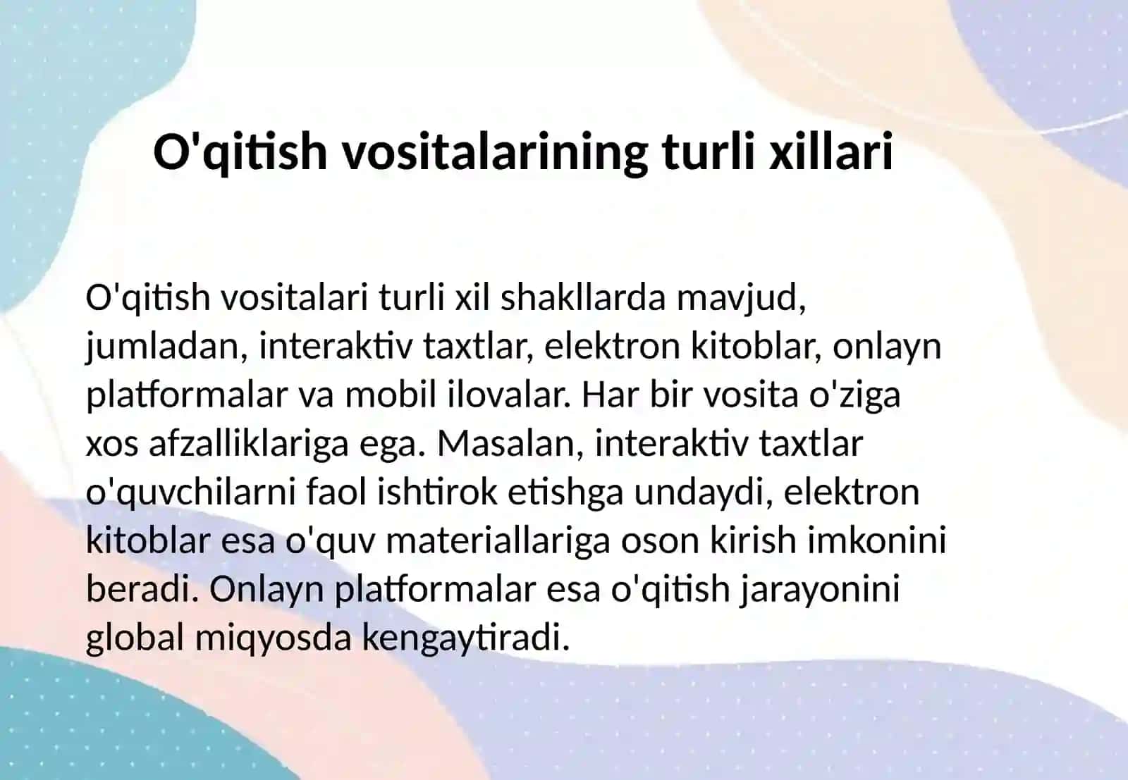 O'qitish vositalaridan foydalanish 4