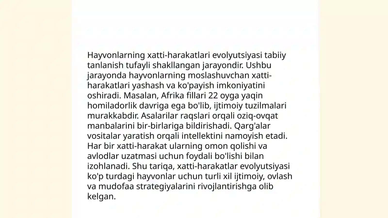 Filogenezning bosqichlarida xatti-xarakatlarning paydo bo'lishi 4