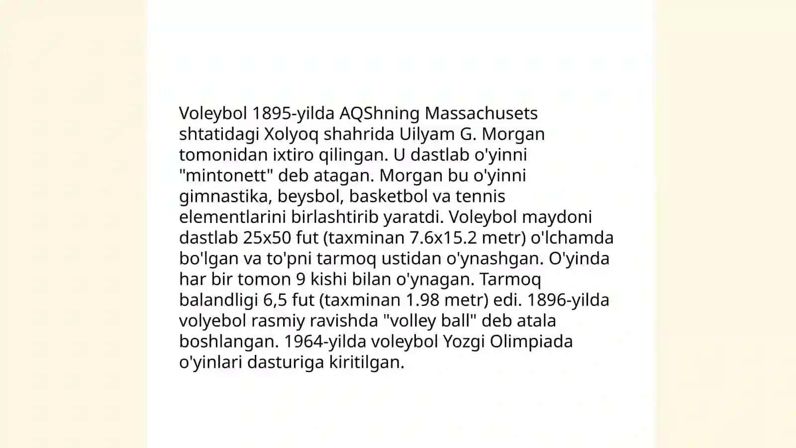 Voleybol o‘yinning paydo bo‘lishi va rivojlanish tarixi 4