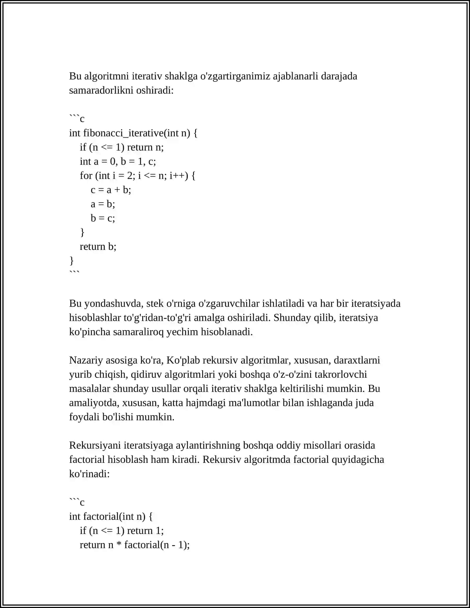 REKURSIYANI ITERAYSIYAGA AYLANTIRISH USULLARI 4