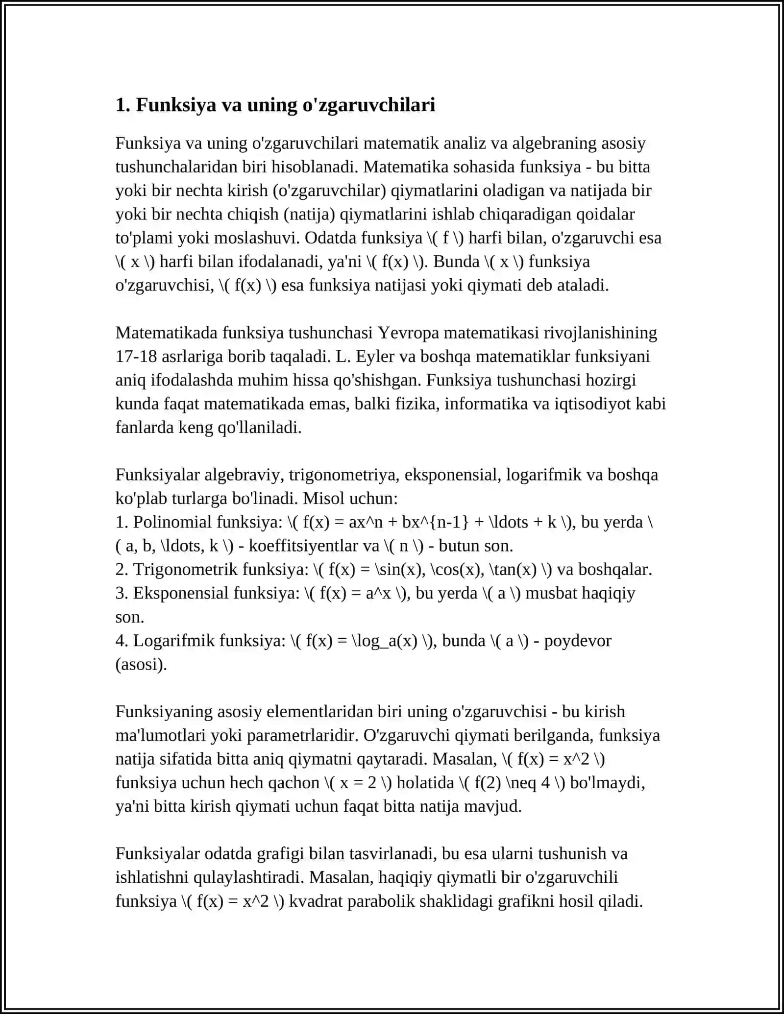 BIR OʻZGARUVCHILI FUNKTSIYANING DIFFERENSIAL HISOBI 4