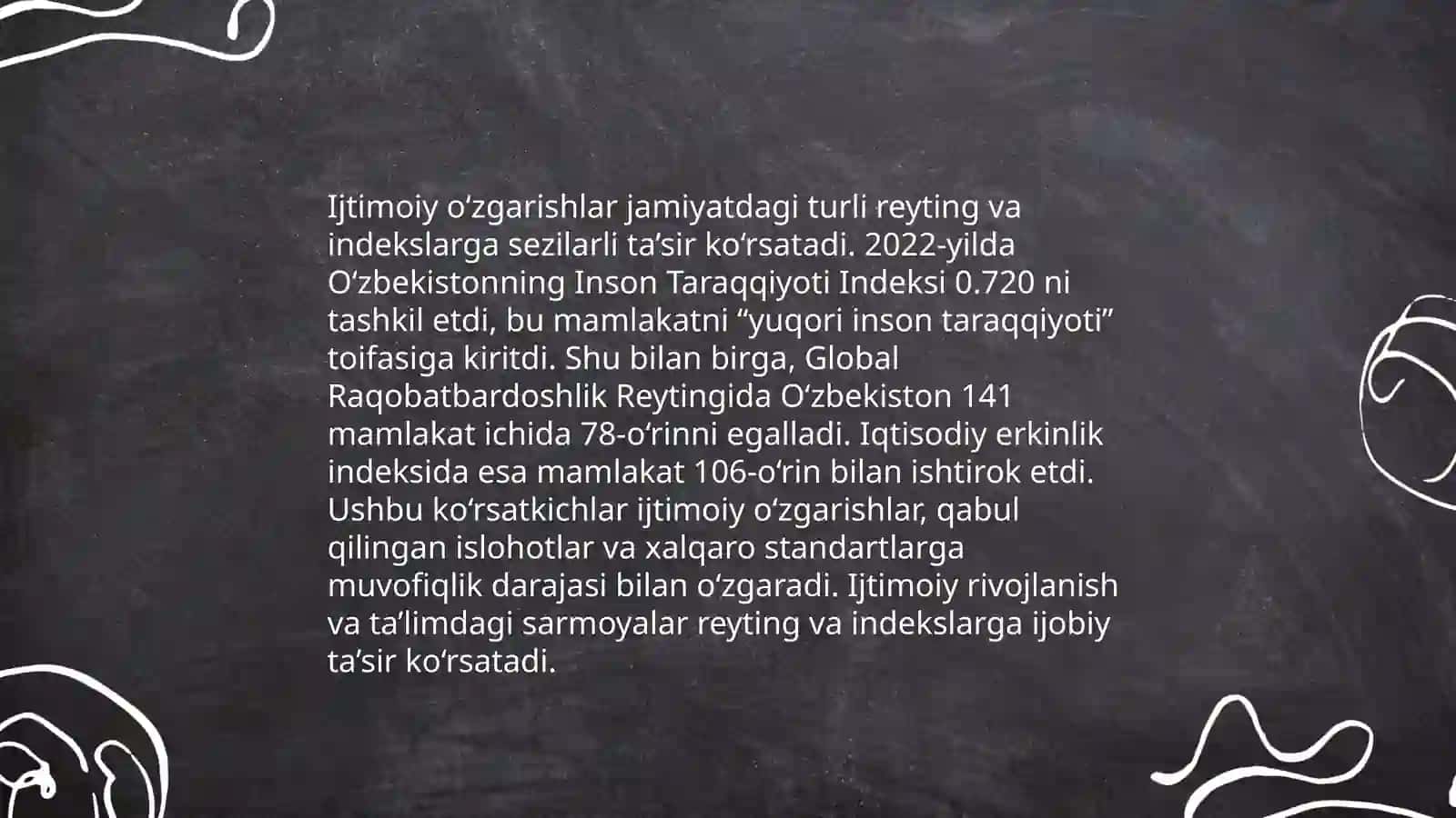 Yangi O‘zbekiston ijtimoiy-siyosiy, iqtisodiy va madaniy hayotida ro‘y berayotgan o‘zgarishlarning xalqaro reyting va indekslarda aks etishi 4