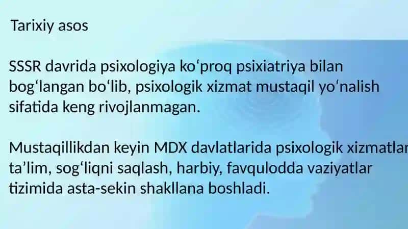 MDH davlatlardagi sogʻliqni saqlashdagi psixolog xizmatlarningva yevropa davlatlaridagi psixologiya 4