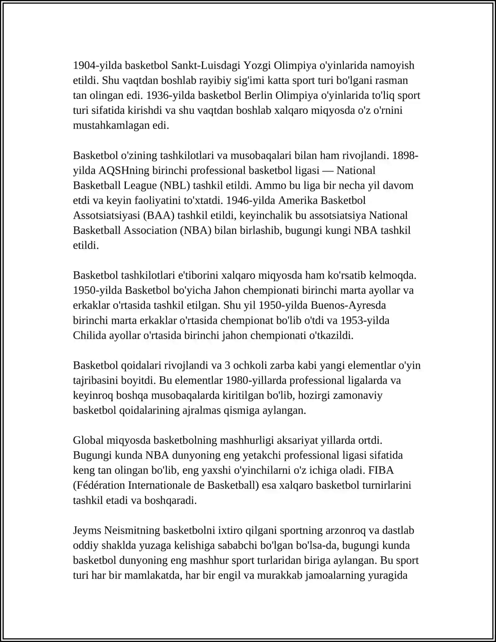 BASKETBOLNI JIVOJLANISH TARIXIGA UMUMIY TAVSIF 4