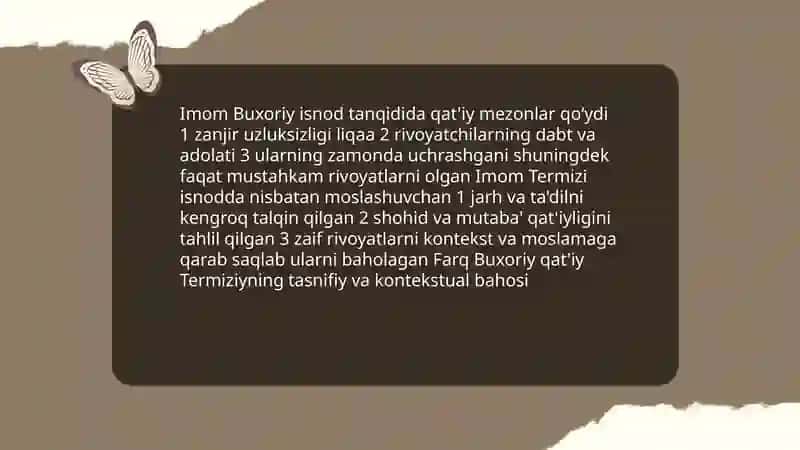 Imom Buxoriy va Imom Termiziyning hadis ilmiga qoʻshgan hissalarini qiyosiy tahlili 4