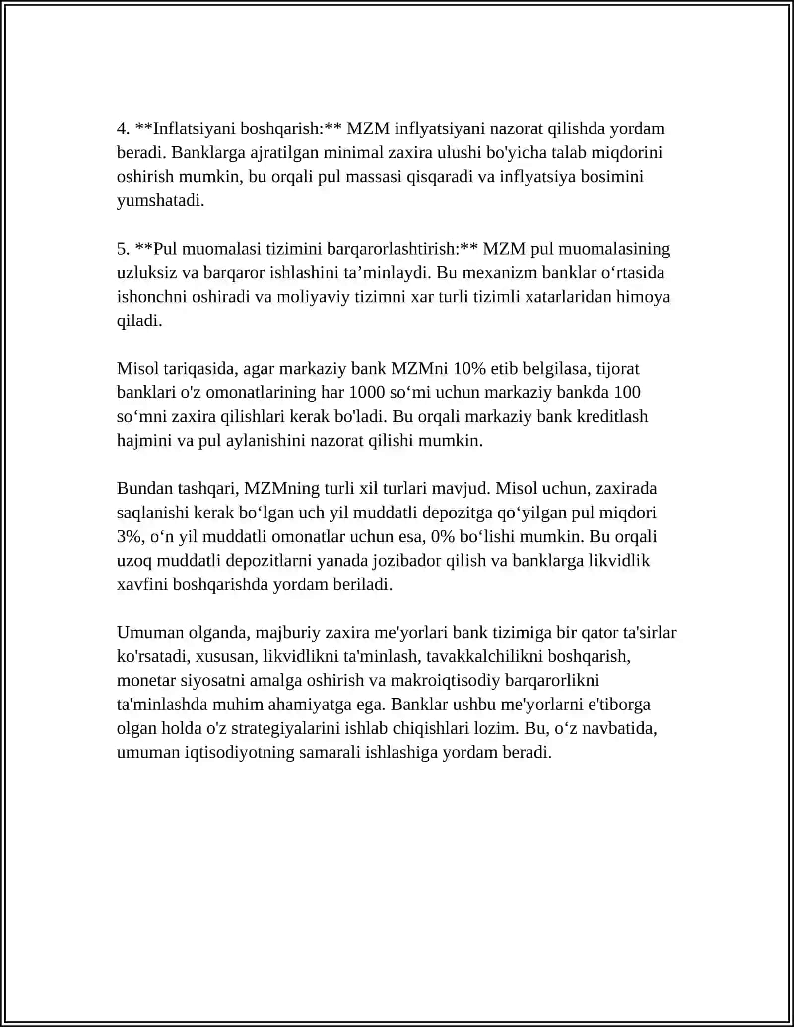 MAJBURIY ZAXIRA ME'YORLARI VA ULARNING BANK TIZIMIGA TA'SIRI 4