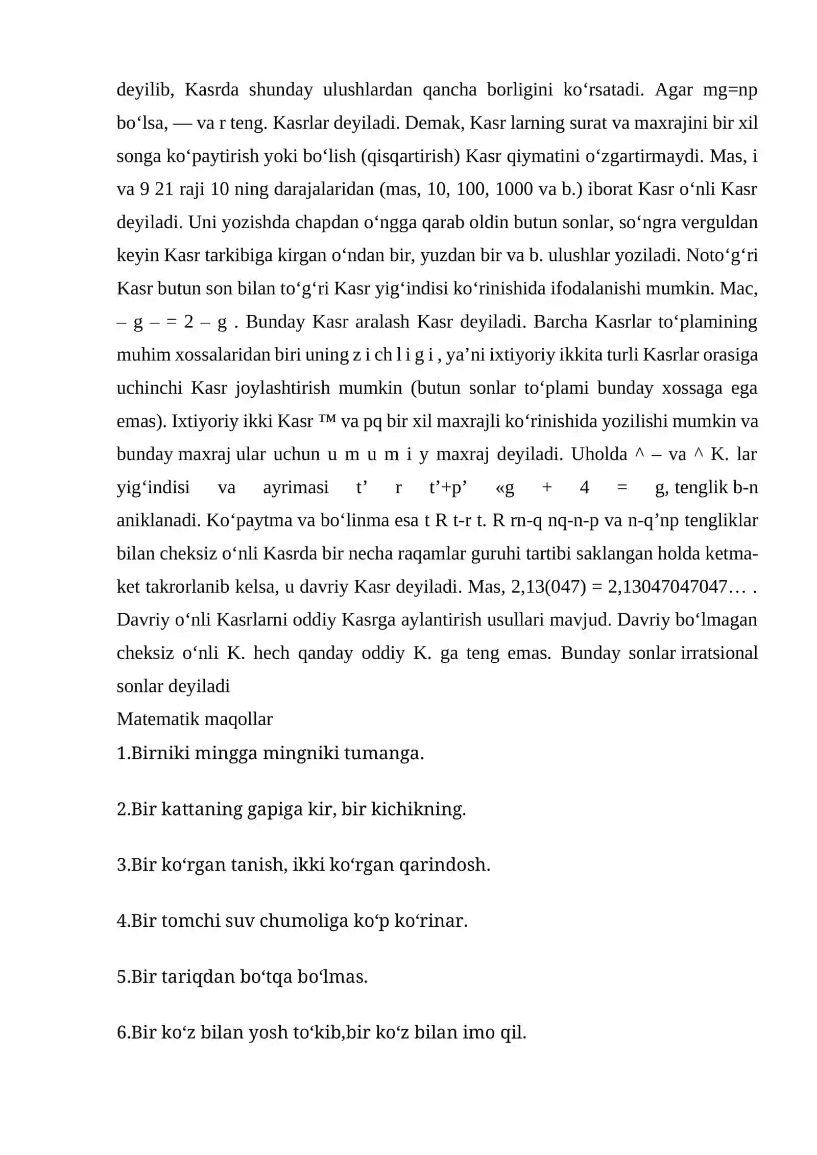 Kasrlarni birlikdan oʻtib ayirish 4