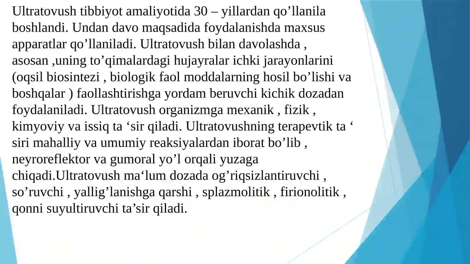 Ultratovush tashxisi qurilmalari ishlashining A, B, M, C va Doppler rejimlari 4