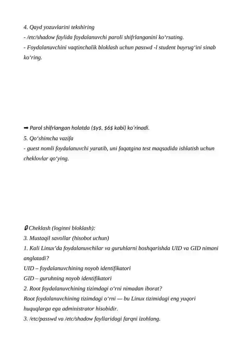 Kali Linuxda foydalanuvchilar va guruhlarni qayd yozuvlari bilan ishlash 4