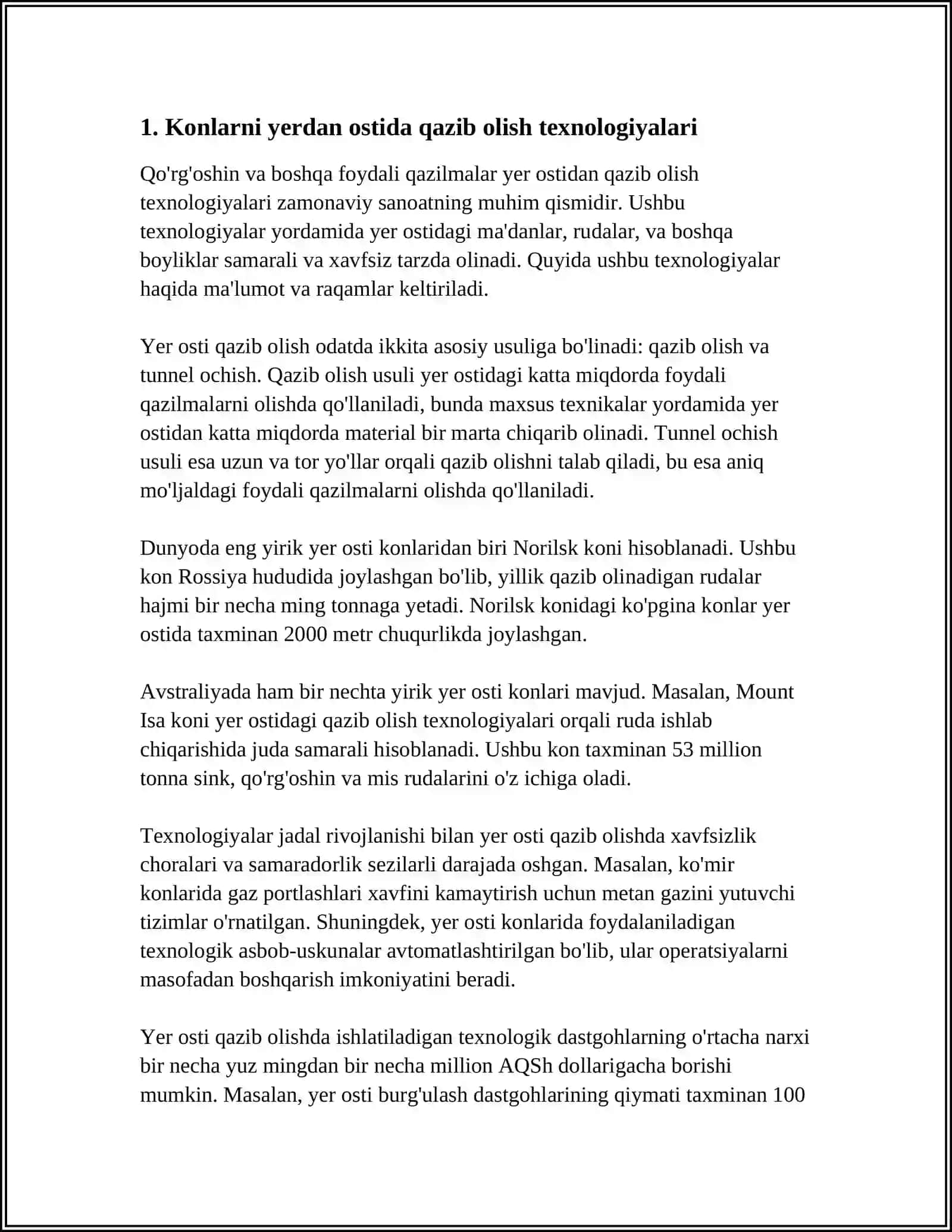 KONLARNI YER OSTI USULIDA QAZIB OLISHDAGI GEOMEXANIK JARAYONLARNI OʻRGANISH 4