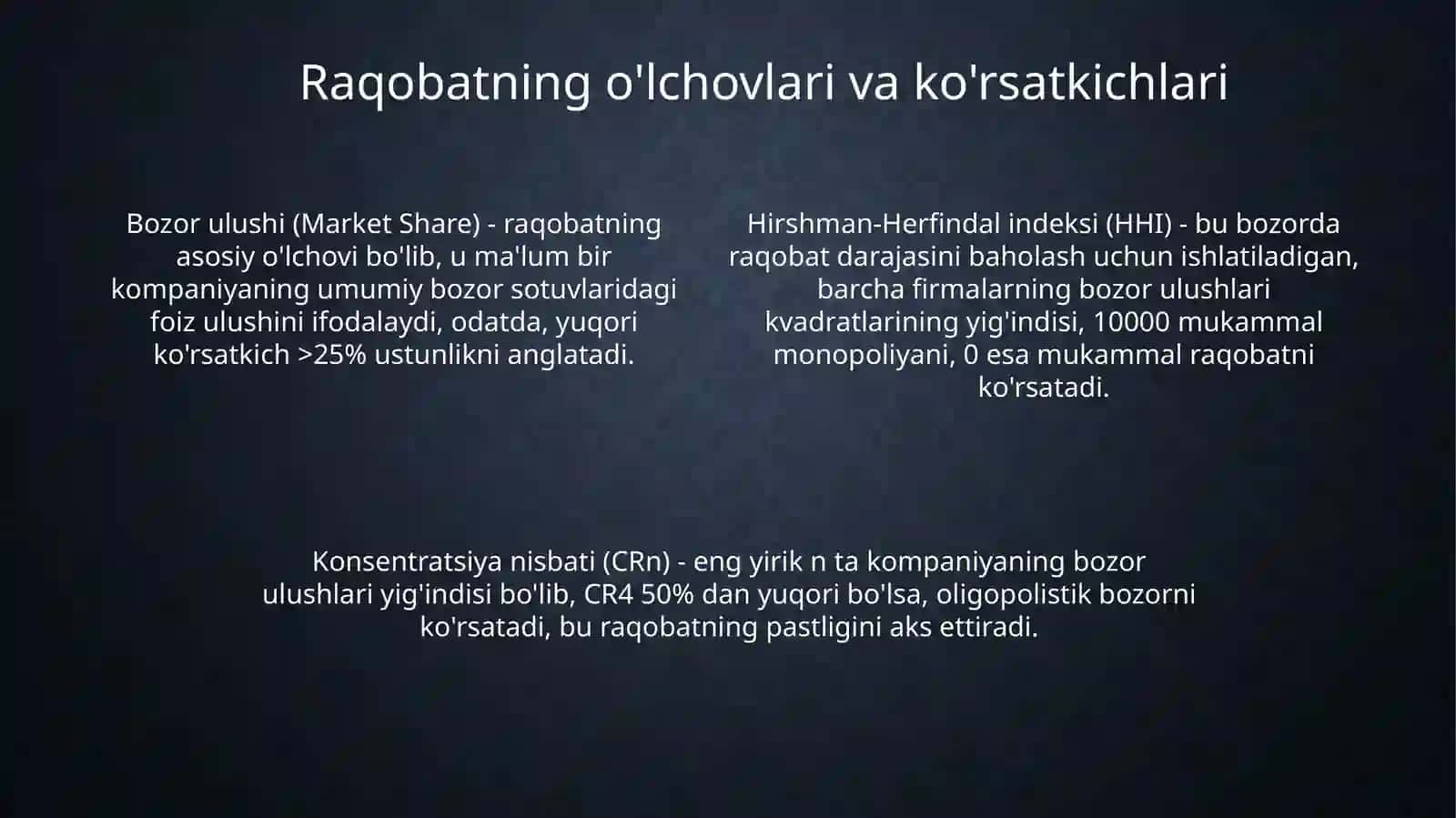 Raqobat muhiti va uning bozor iqtisodiyoitidag ahamiyati nimada? 4