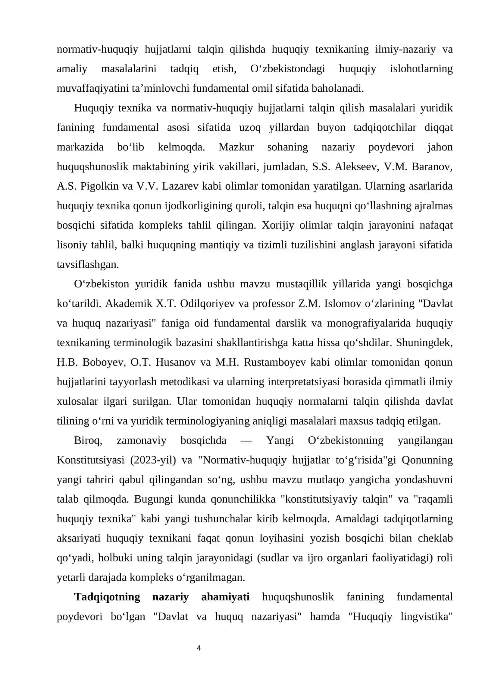 Normativ-huquqiy hujjatlarni talqin qilishda huquqiy texnika kurs ishi 4
