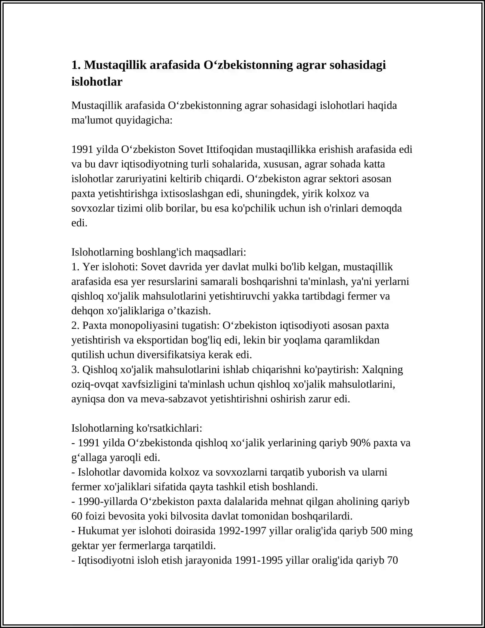 MUSTAQILLIK ARAFASIDA O'ZBEKISTONNING QISHLOQ XO'JALIGI VA SANOATI 4