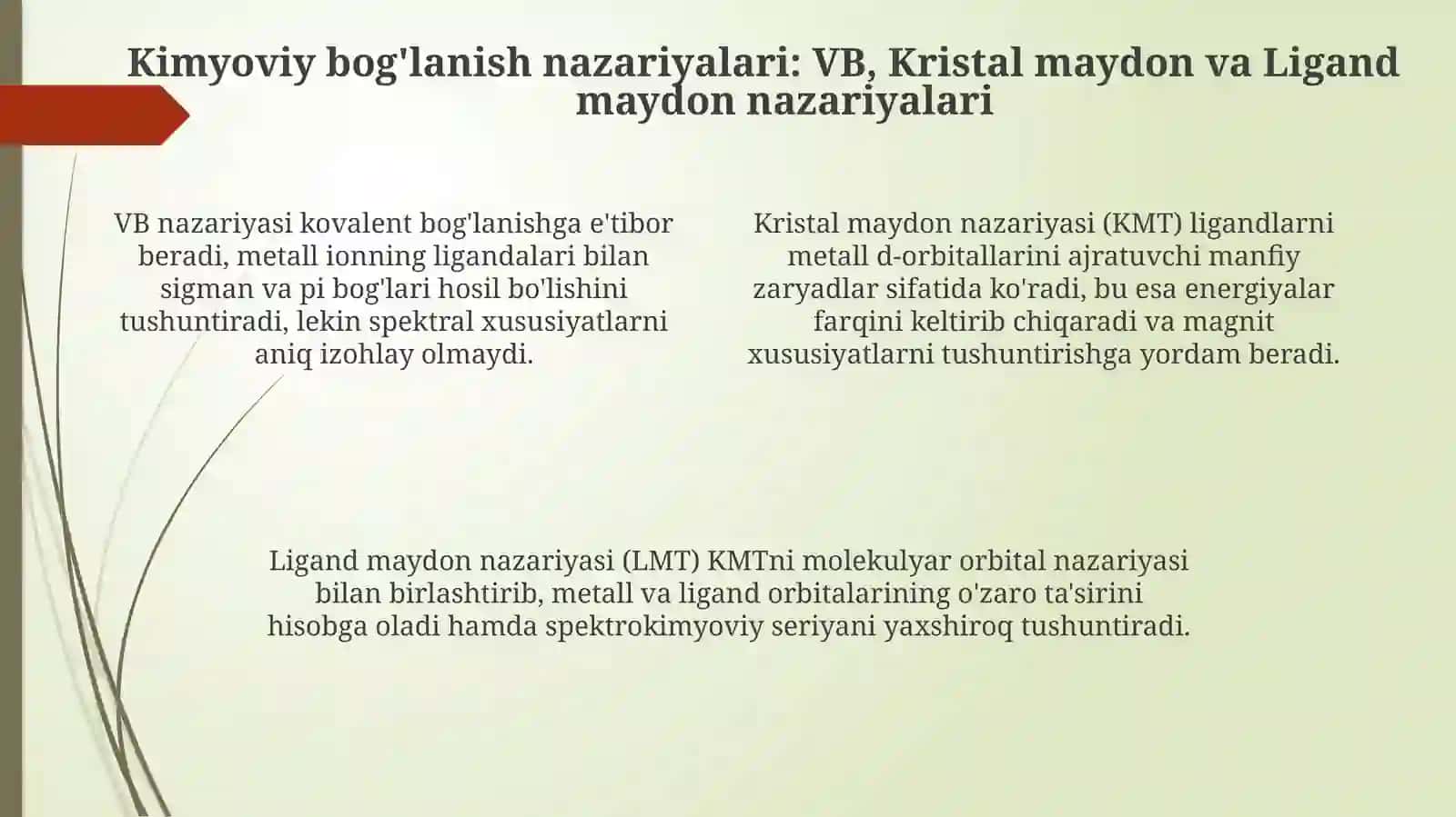 Murakkab birikmalardagi kimyoviy bogʻlanish tabiatini tushuntirish 4