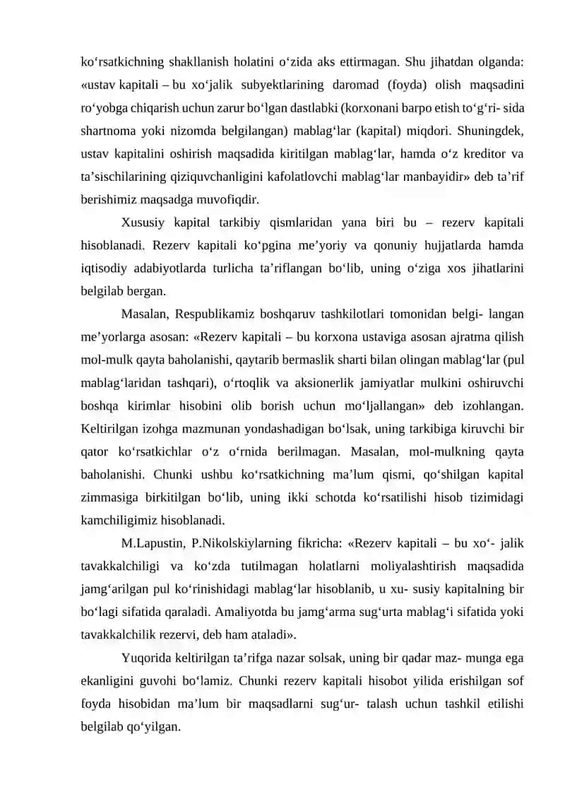 Xususiy kapital va undagi o’zgarishlar to’g’risidagi hisobotni tayyorlash 4