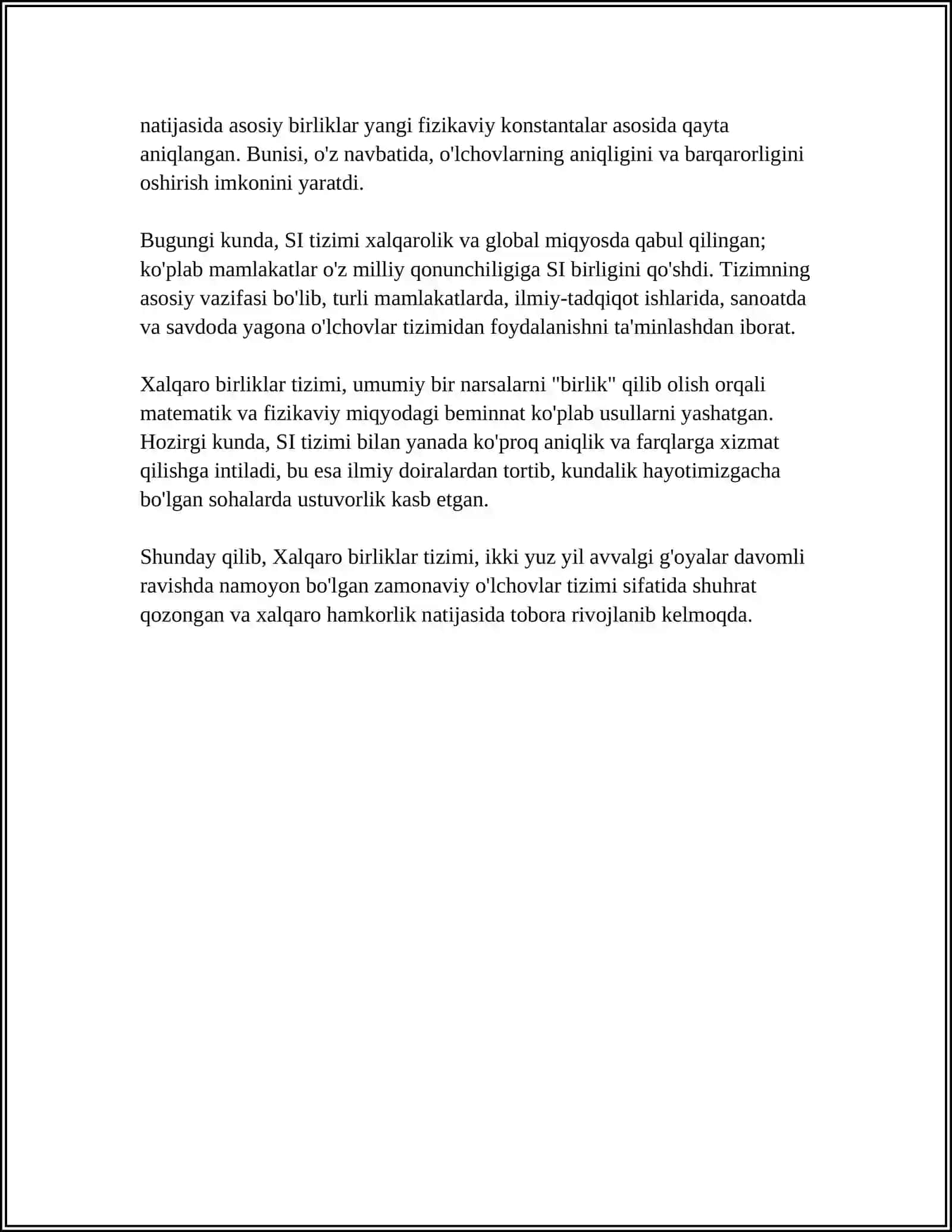 XALQARO BIRLIKLARI TIZIMI (SI) 4