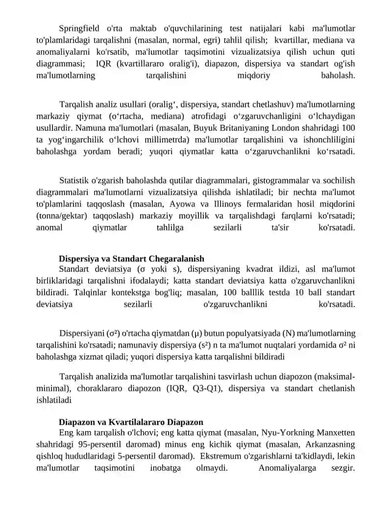 Statistika varyatsiyani baholash usulari va dispirsiyon tahlil asoslari 4