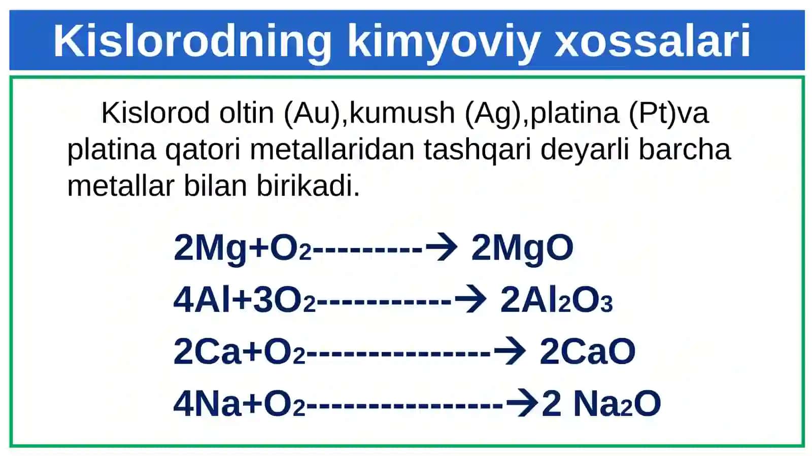Kislorodning kimyoviy xossalari 4