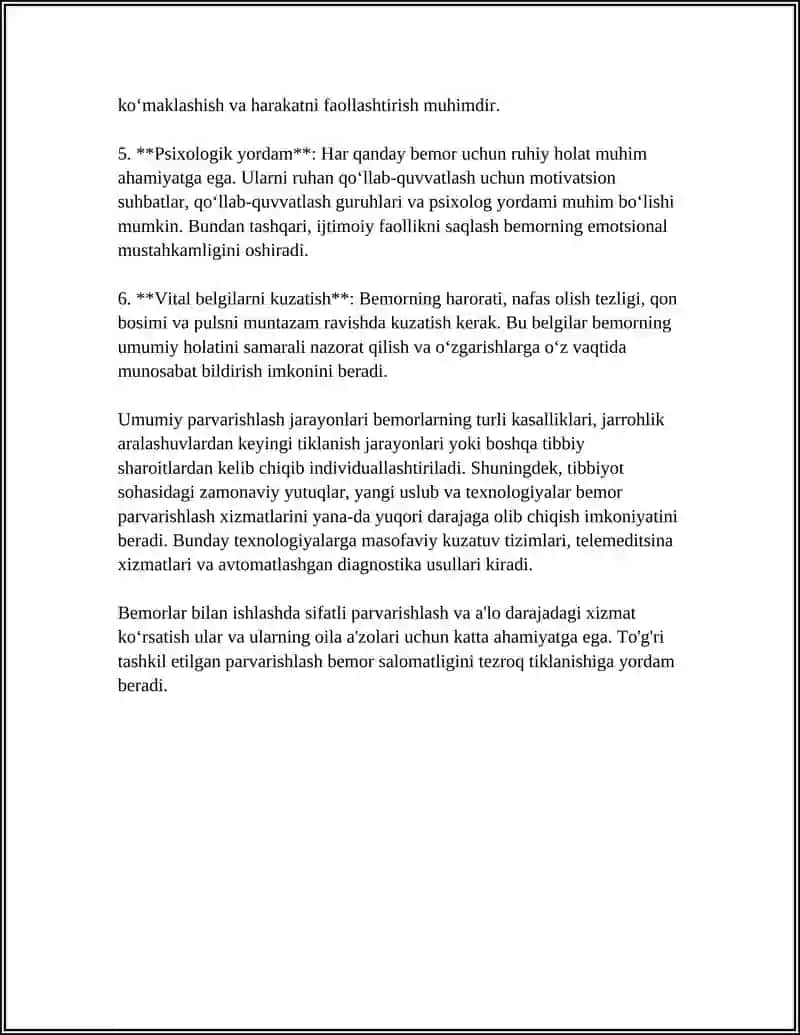 REFERAT Mavzu: BEMORLARNI UMUMIY PARVARISHLASH TUSHUNCHASI.BEMORLARNI UMUMIY PARVARISHLASHNI TASHKI 4