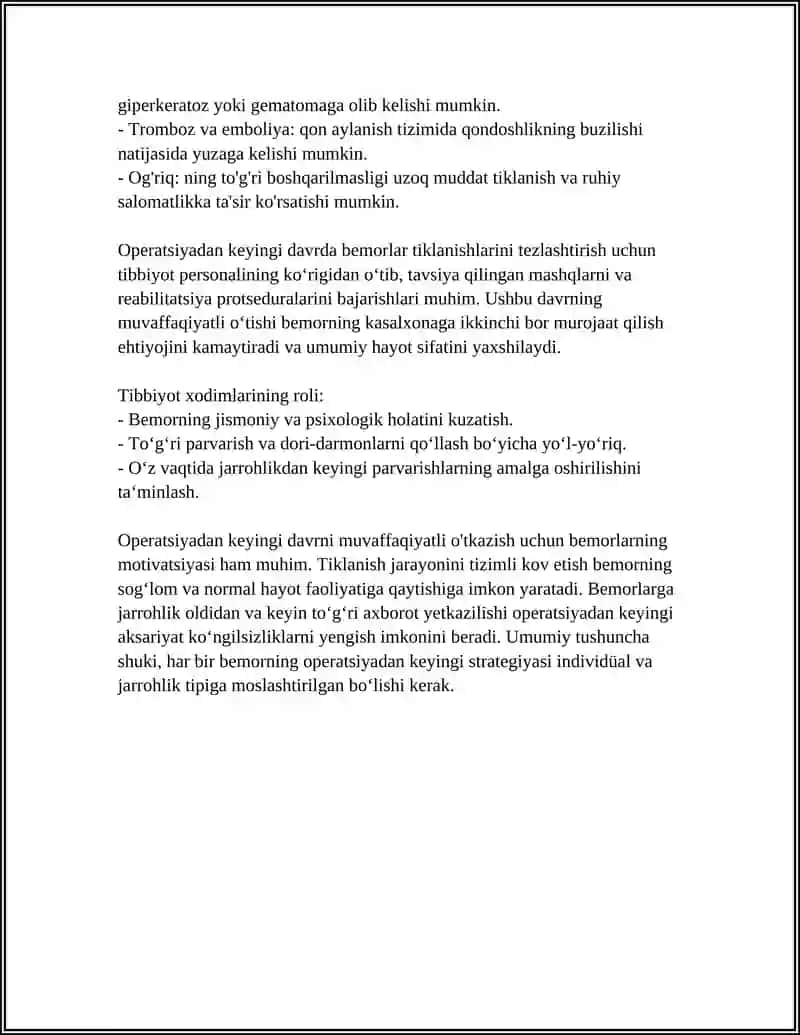 Operatsiyadan keyin davr haqida Tushuncha 4