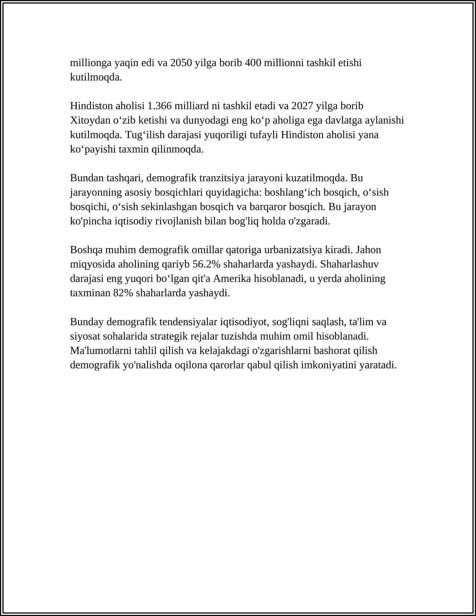 MUSTAQIL ISH Mavzu: IQTISODIY O‘SISHGA TA’SIR QILUVCHI OMILLAR 4