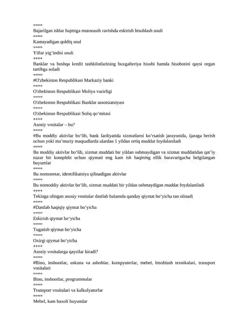 Banklarda buxgalteriya hisobi fanidan testlar to‘plami 4