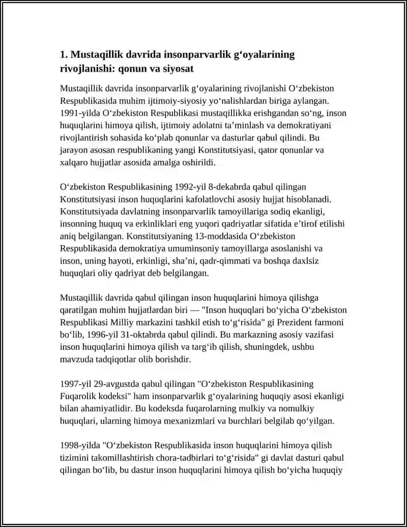 O‘ZBEKISTONNING MUSTAQIL TARAQQIYOTI JARAYONIDA INSONPARVARLIK G‘OYALARINING TAKOMILLASHUVI 4