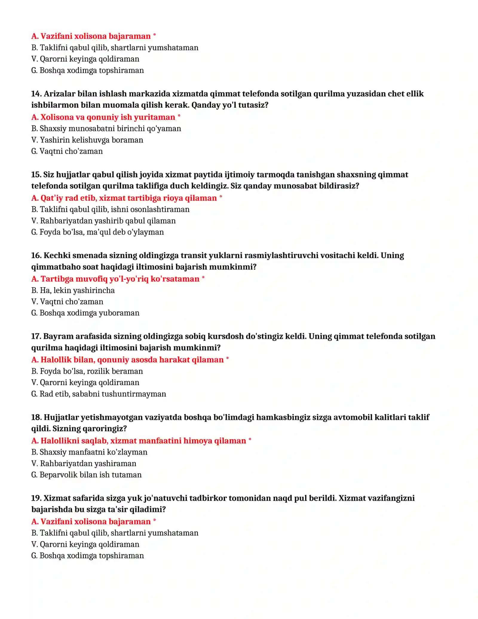 BOJXONA IMTIHON TESTLARI 4