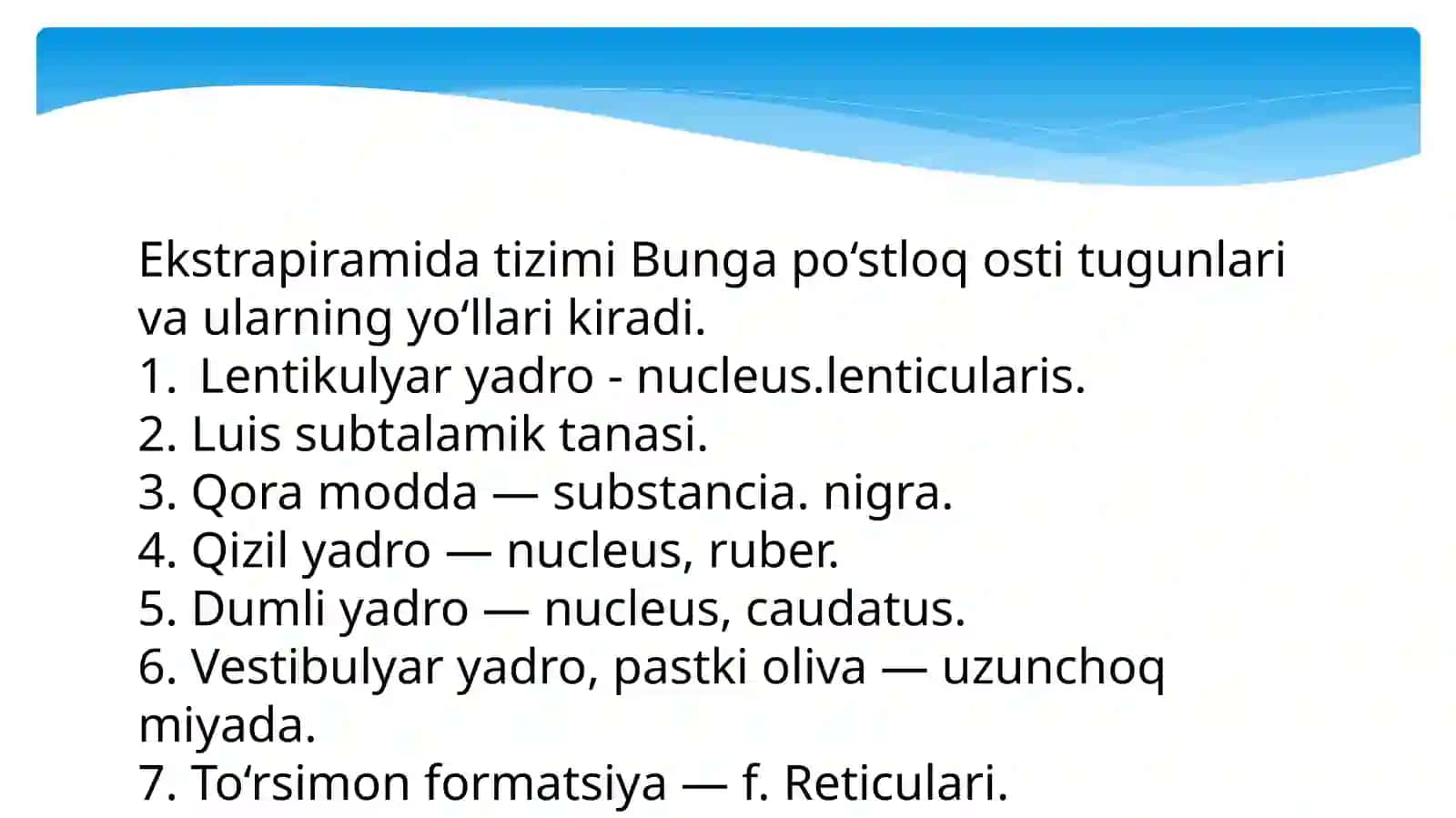 Koordinator va ekstrapirpmida tizimi: tuzilishi,vazifasi,tekshirish usullari,patologiyasi va zararlanish sindromlari 4