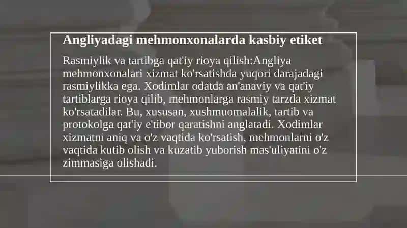 Angliya va Fransiya mehmonxonalarida kasbiy etiket xususiyatlari 4
