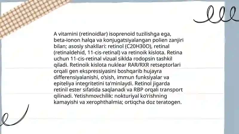 Vitaminlar klassifikatsiyasi va ularning tuzilishi funksiyasi 4