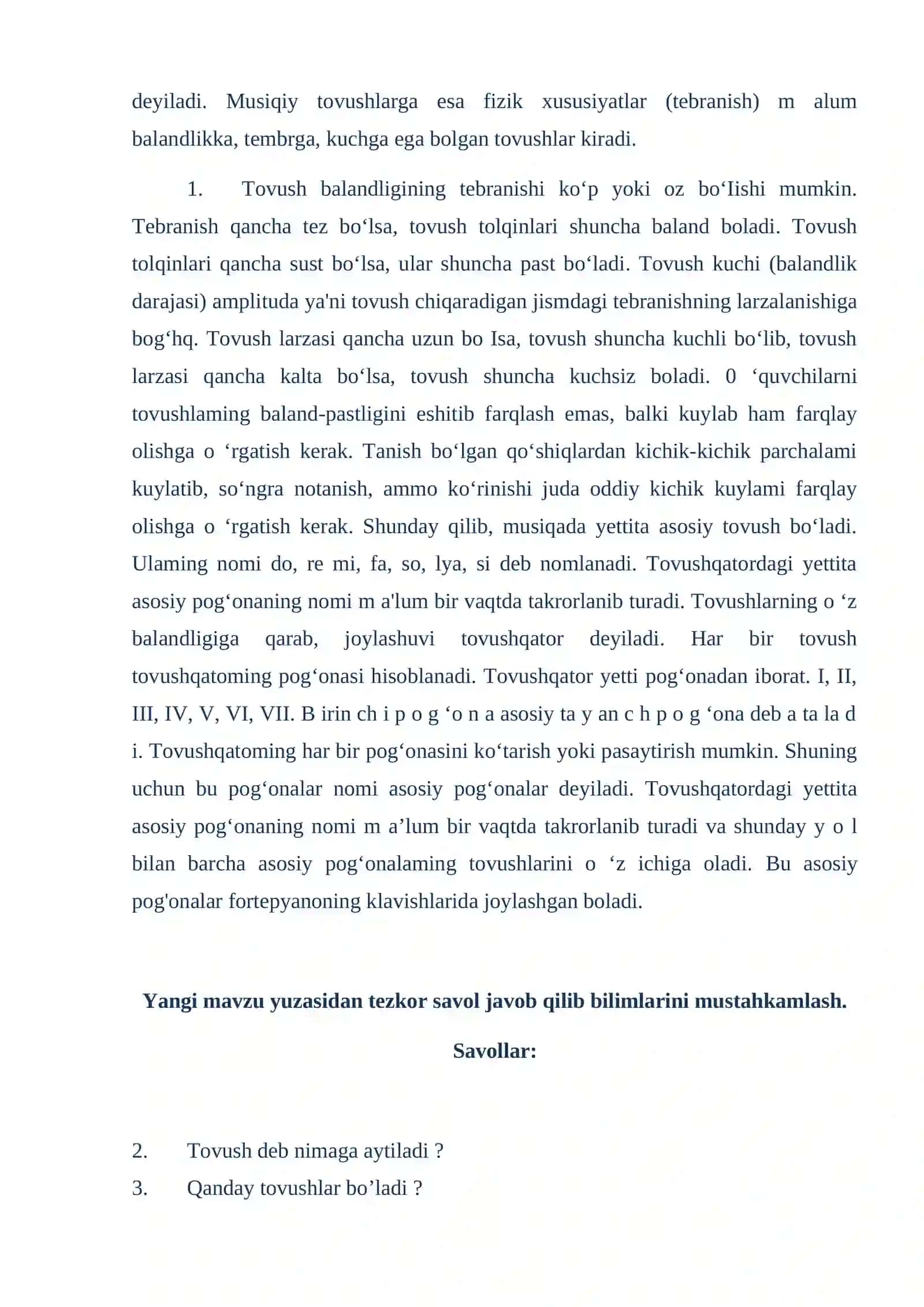 MUSIQA O’QITISH METODIKASI FANIDAN 1-SINFDA ‘’ MUSIQA TOVUSHLARI’’ MAVZUSIDA DARS ISHLANMASI 4