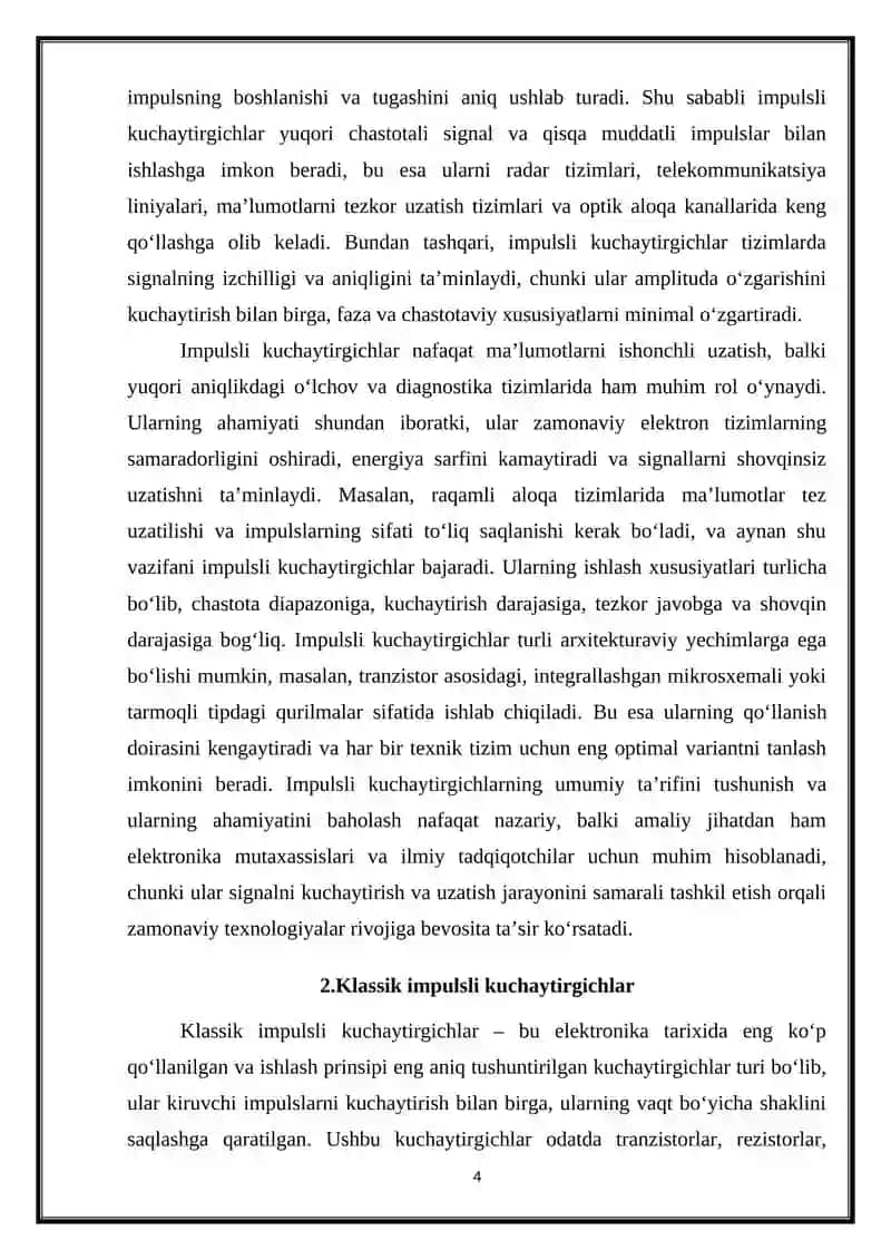 Impulsli kuchaytirgichlar va ularning ishlash tartiblarini solishtirish 4