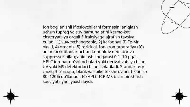 Tuproq va suv namunalarida ion bogʻlanishli metallarning aniqlanishi 4