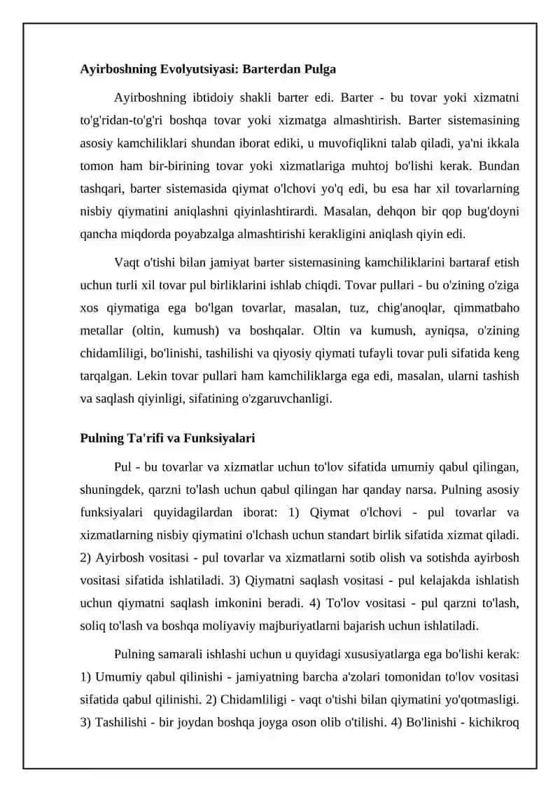 Ayirbosh va pulning asoslari 4
