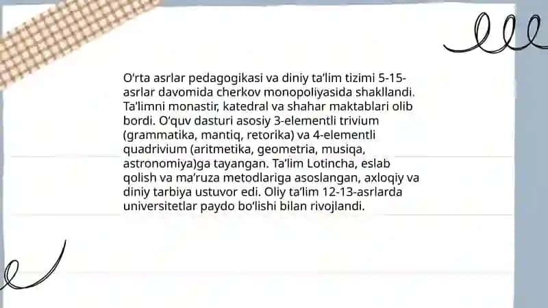 Jahon pedagogika fanining rivojlanish tarixi bayoni 4