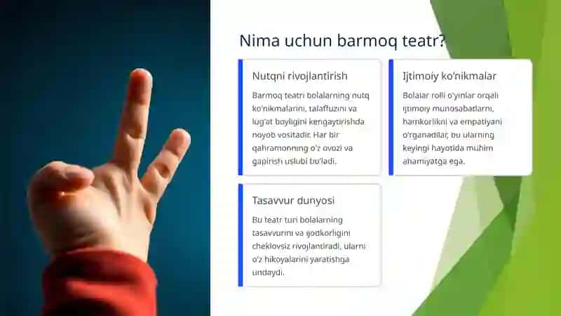 MAKTABGACHA TA'LIM TASHKILOTIDA BARMOQ TEATRINI TASHKIL ETISH 4