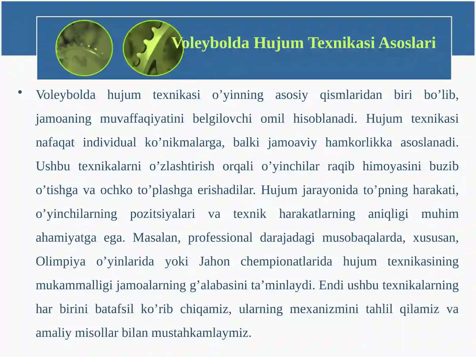 VOLEYBOLDA TEXNIK TAYYORGARLIK ASOSLARI (HUJUM VA HIMOYA TEXNIKASI) 4