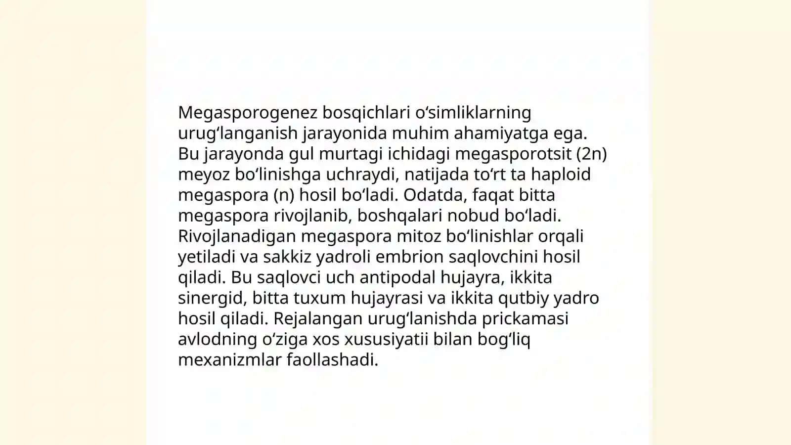 Megasporogenez va urug'chi gametofitning rivojlanishi 4