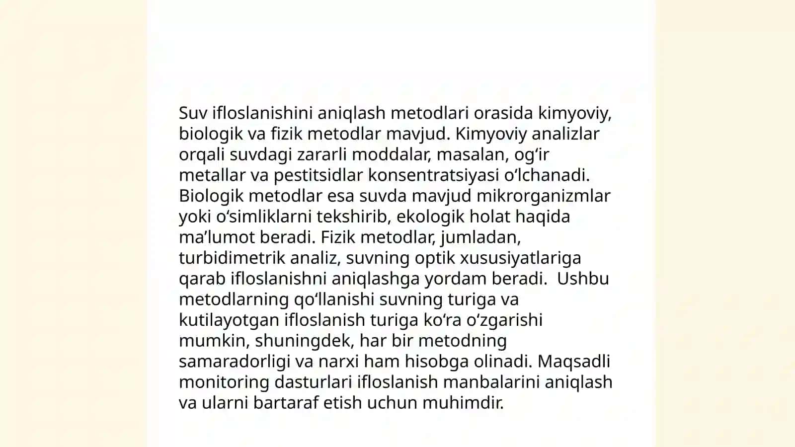 Atrof–muhit ifloslanishini nazorat qilish usullari (havo, suv, tuproq) 4