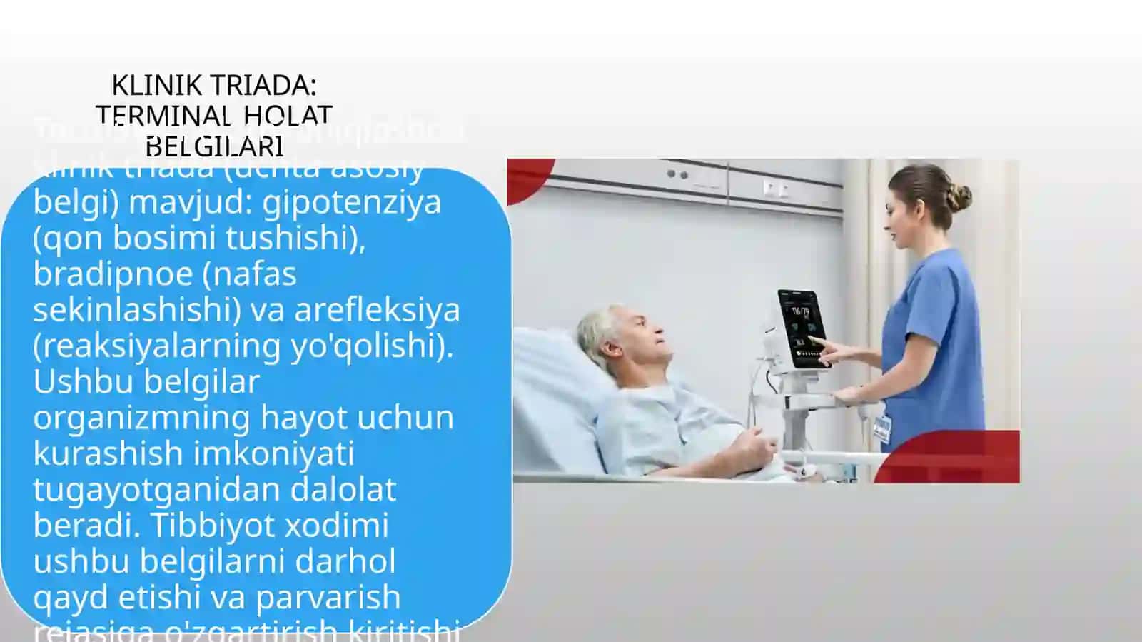 Terminal holatlarda bemorlar parvarishini olg'alikkasalliklar onkologik hastaligi bilan og'rigan bemorlargayordam ko'rsatish va ularni parvarishlash 4