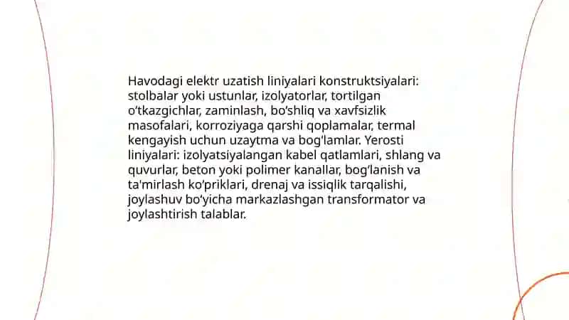 Elektr tarmoqlarining konstruktsiyalari. Nominal kuchlanishlarning qo'llanilishi 4