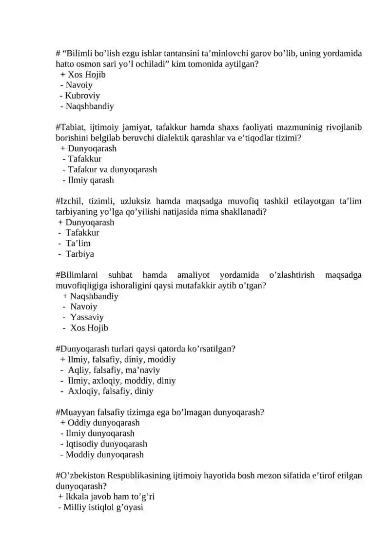 UMUMIY PEDAGOGIKA FANIDAN YAKUNIY NAZORAT TEST SAVOLLARI 4