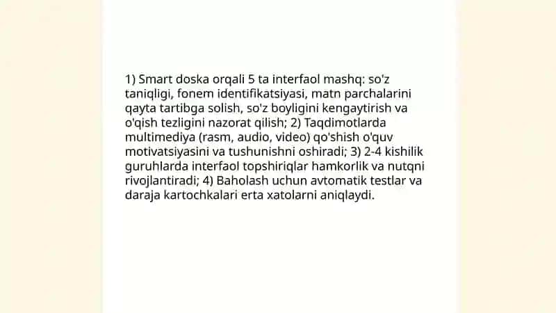 O'qish savodxonligi darsni tashkil etishda inavatsiyadan foydalanish 4