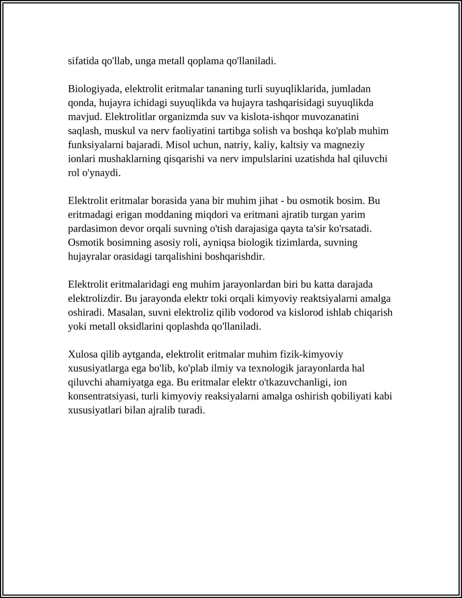 ORGANIZMNING BIOLOGIK SUYUQLIKLARI ELEKTROLIT VA NOELEKTROLIT ERITMALARI SIFATIDA 4